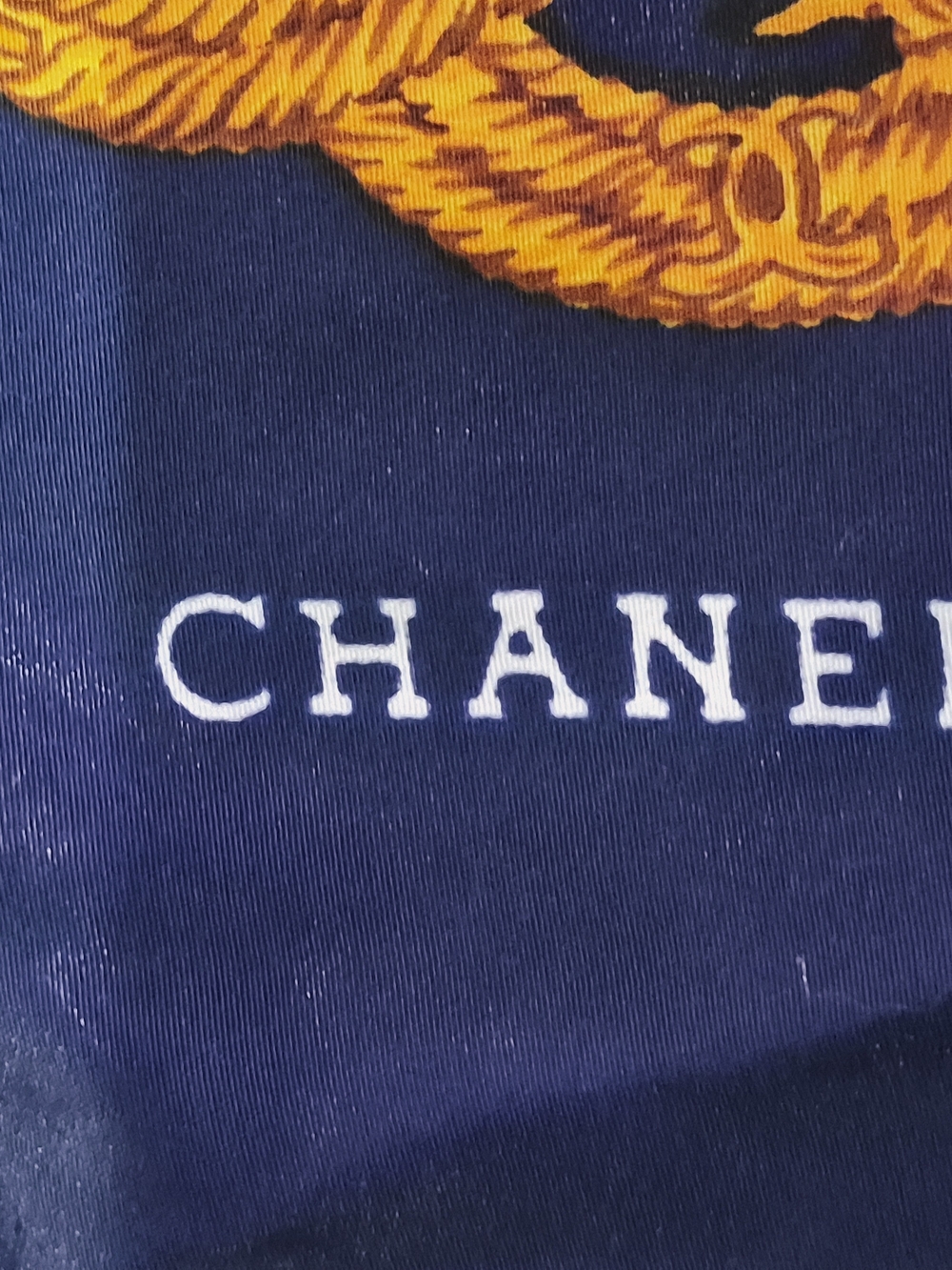 CHANEL Navy Silk Scarf with Yellow Sunflower And Wheat Motif - Picture 5 of 10